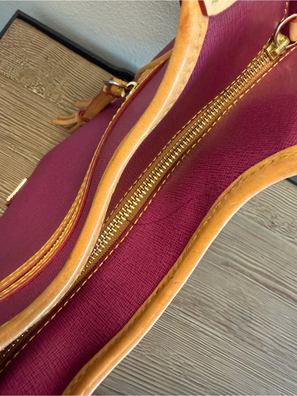 Dooney & Bourke Magenta Tote with Tan Leather Trim - Picture 4 of 5